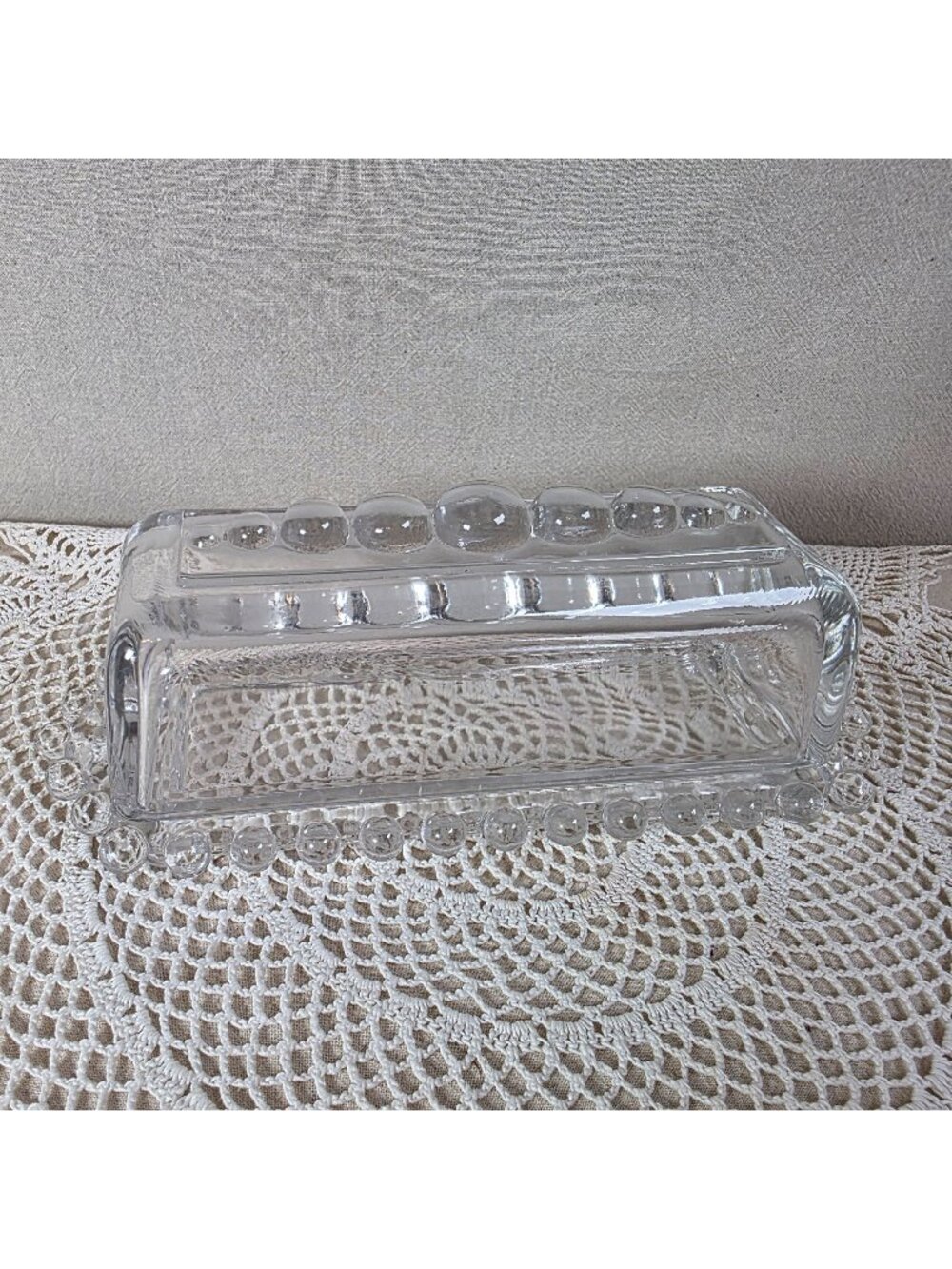 Candlewick Glass Butter Dish With Bubble Design Lid 7" Long Elegant Tableware